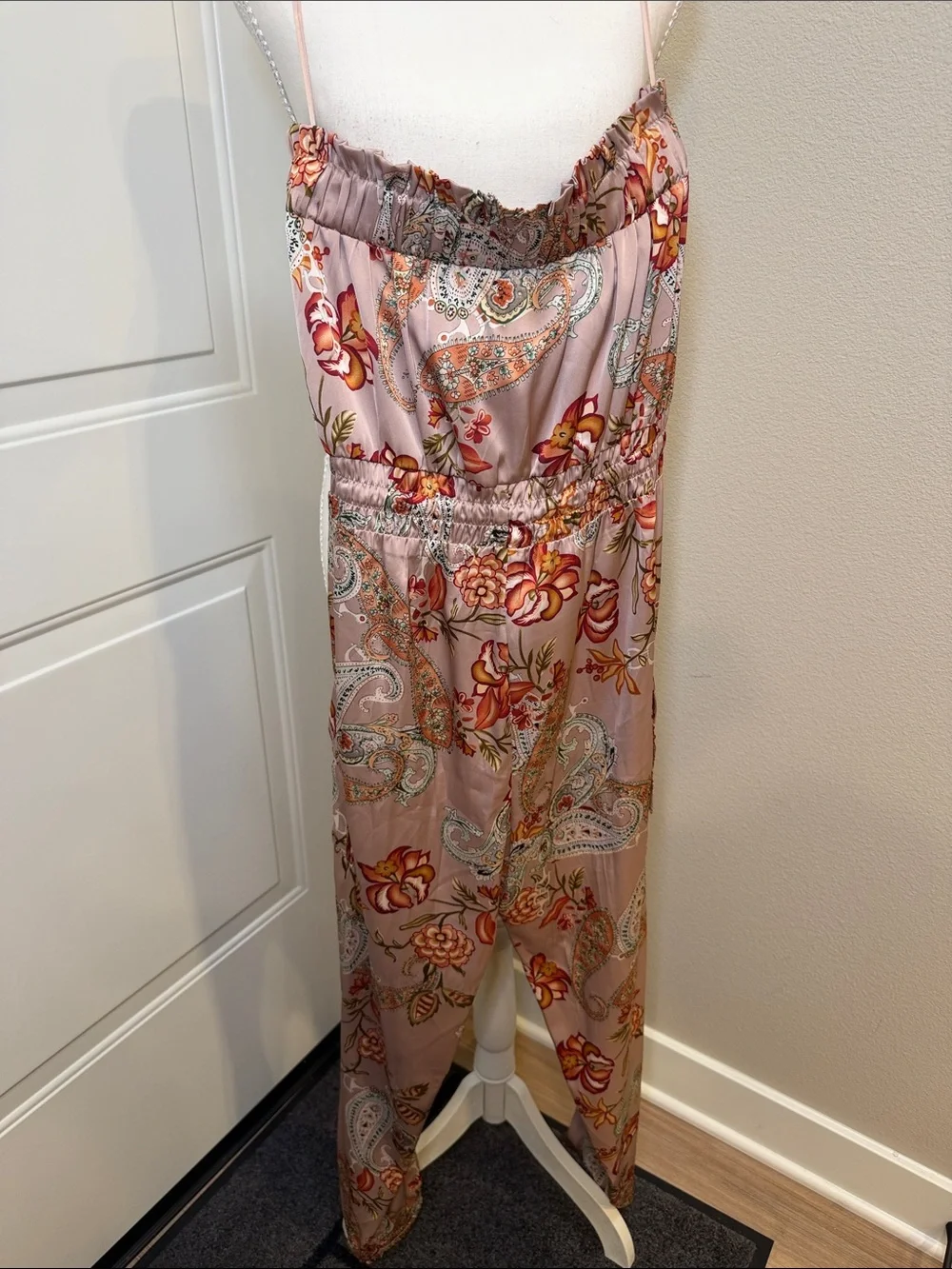 Strapless Paisley Floral One-Piece Romper in Light Pink